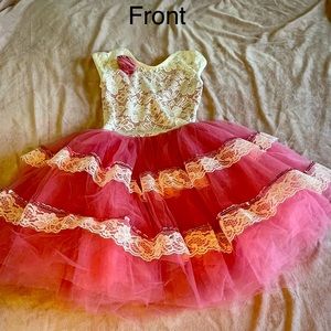 Girls ballet costume size med (10-12) pink & white with satin rose on the front